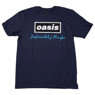 Image of Rock Off officially licensed products Oasis Definitely Maybe Text Logo T Shirt L Navy