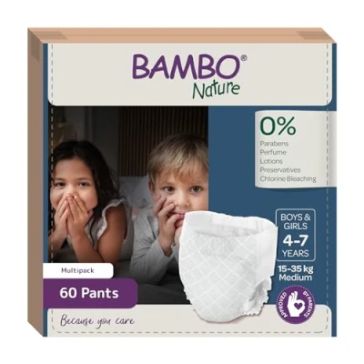 Image of Bambo Dreamy Night Pants Nappies, Pull Up Pants, Eco Time Nappies Keep Beds Dry All Night, Ups Training Secure, Comfortable, Potty Children Aged 4 7, 15 35kg, 60PK
