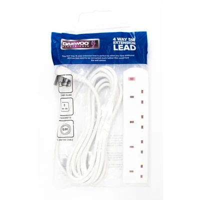 Image of Daewoo Extension Lead, 4 Gang, 5 Metre, White