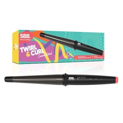 Image of SBB Twirl &amp; Curl Conical Hair Curling Wand Iron Styler with Tapered Barrel, for Waves and Curling, Infused Super Smooth Oils, Curler Tongs Short Long