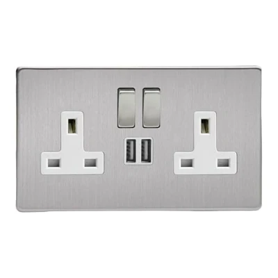 Image of Varilight XDS5U2SWS 13A Socket 2G With USB White Brushed Steel