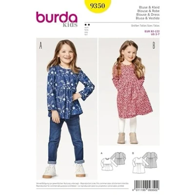 Image of Burda Girls Easy Sewing Pattern 9350 Gathered Top &amp; Dress