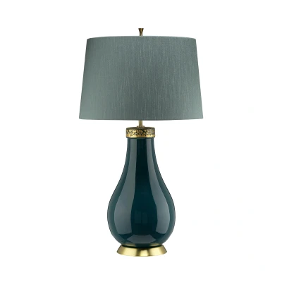 Image of Havering 1 Light Table Lamp Azure Turquoise with Aged Brass