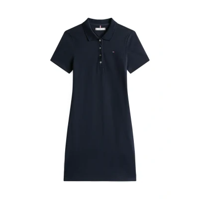 Image of Tommy Hilfiger Women&#039;s 1985 Slim Pique Polo Dress Ss Ww0ww42048 Dress, Blue (Desert Sky), XXS