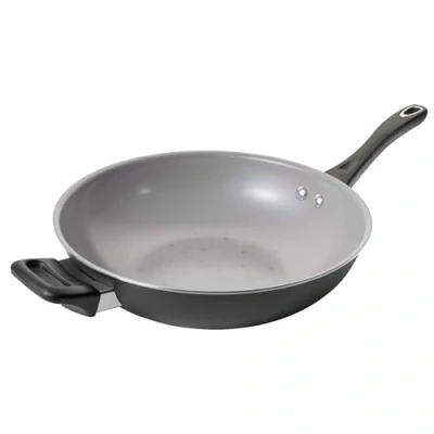 Image of Prestige Disney Monochrome Mickey Mouse Wok Non Stick with Helper Handle, 30cm Ceramic Toxic Cookware, Induction Wok, Black &amp; White