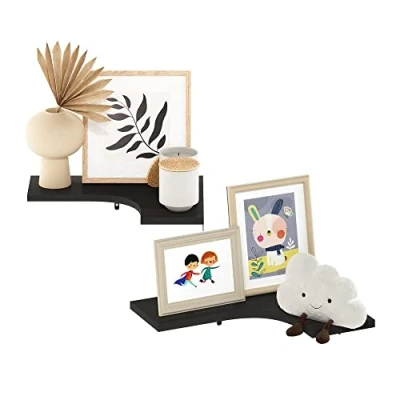 Image of Furinno Wall Mounted Corner L Shape Floating Display Shelves, Engineered Wood, Espresso, Set of 2