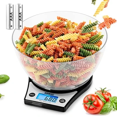 Image of Duronic Digital Kitchen Scales KS6000 BK/CR Electronic Scale with Bowl Measuring Weighing Baking for Cooking Postal Pet Food Measurement Baker Weight Scale, Tare LCD Display