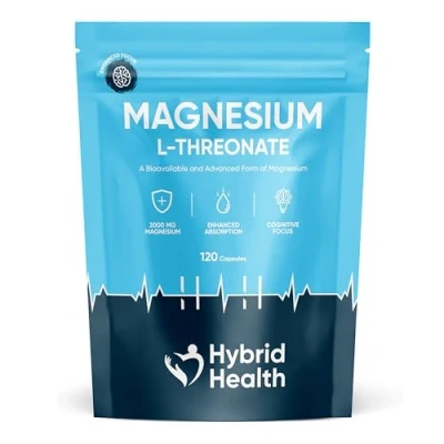 Image of Hybrid Health Magnesium L Threonate 2000 MG Supplement 120 High Strength Vegan Tablets Bioavailable and Advanced Form of Non GMO Gluten Free
