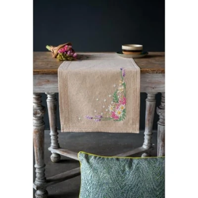 Image of Vervaco Table Runner Cross Stitch Set Spring Flowers Embroidery Picture Printed