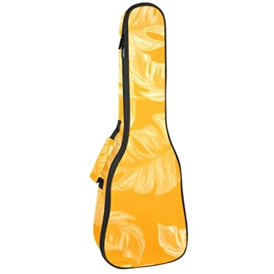 Image of Ukulele Bag Palm Leaves In Yellow Case for Soprano Tenor Concert 23 Inch 10MM Thick Soft Padded Adjustable Straps Gig