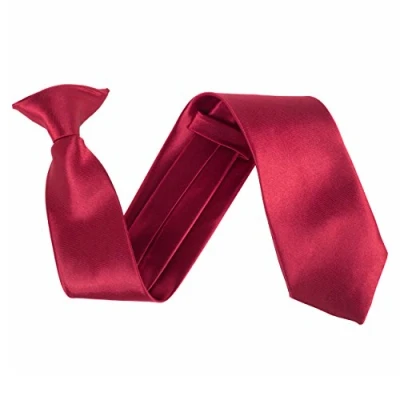 Image of Wide 3&quot; Satin Solid Colour Plain Safety Clip On Tie (Maroon)