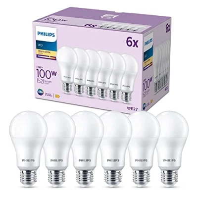 Image of PHILIPS LED Frosted A67 Light Bulb 6 Pack [Warm White 2700K E27 Edison Screw] 100W, Non Dimmable. for Home Indoor Lighting
