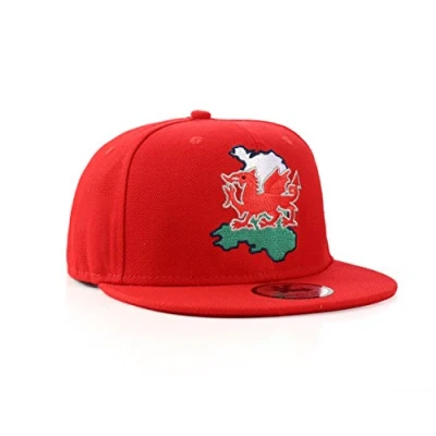 Image of Underground Kulture Wales Cymru Red Adjustable World Cup Euros Flat Peak Snapback Hat Baseball Cap
