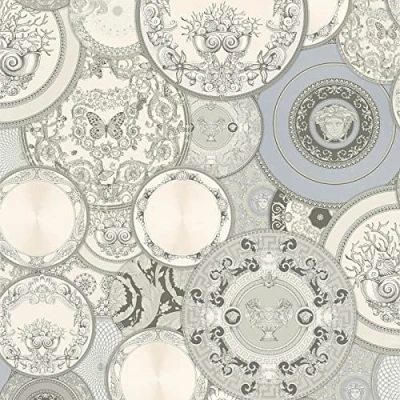 Image of Luxury Wallpaper Versace 3 Non Woven 10.05 m x 0.70 Silver Grey White Made in Germany 349013 34901