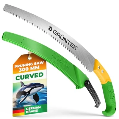 Image of GRÜNTEK Curved Pruning Garden Saw ORCA 330mm. Hand for Gardening, Camping, Wood with Rugged 7&quot; Case