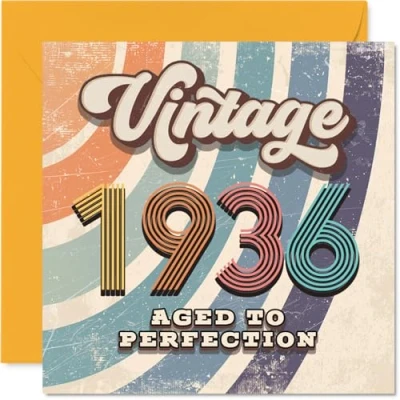 Image of 89th Birthday Card for Men Women Vintage 1936 Aged To Perfection Happy 89 Cards Dad Uncle Nanny Nan Husband Grandma, 145mm Bday Greeting