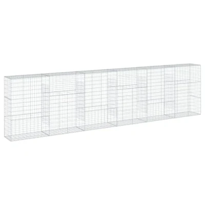 Image of vidaXL Gabion Basket with Cover Galvanised Iron/Stainless Iron Wire 600x50x150 cm Ideal for Landscaping, Retaining Walls, Outdoor Decor
