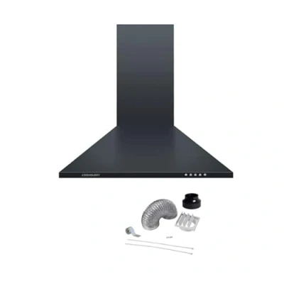 Image of Cookology CH600BK/A DK1M150 60cm Chimney Cooker Hood, Kitchen Extractor Fan in Black &amp; Ducting Kit