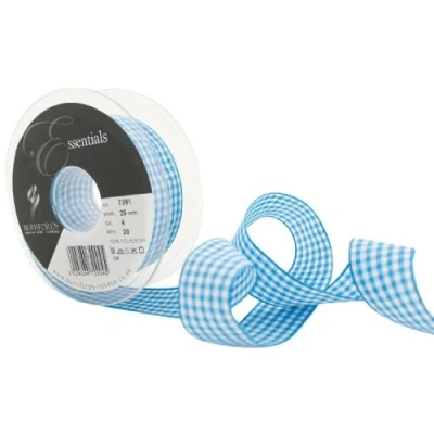 Image of Berisfords 7391 20 m x 25 mm Traditional Check Gingham Ribbon, Peacock
