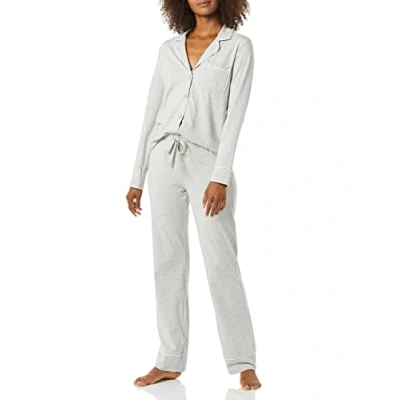 Image of Amazon Essentials Women&#039;s Cotton Modal Long Sleeve Shirt and Full Length Bottom Pyjama Set, Grey Heather, XXL Plus