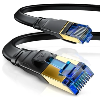 Image of CSL CAT.8 Network Cable Flat 40 Gbits LAN Patch CAT 8 High Speed Gigabit RJ45 Ethernet 4000 Mbits Fibre Ribbon Installation Black