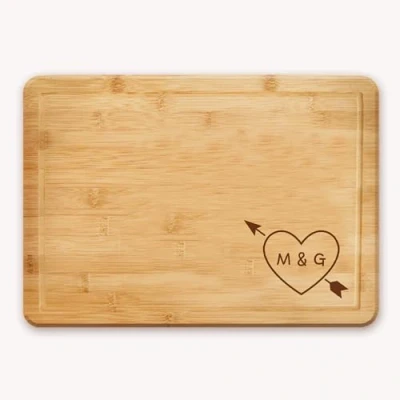 Image of Personalised Wedding Gift or Anniversary Chopping Board Cheese Cutting Board, a Nice Present for Valentines Day Customised Initials in Heart with Arrow The Corner