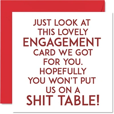 Image of Funny Engagement Cards for Couples Dont Put Us On A Shit Table Congratulations Happy Gifts, Joke Congrats Card, 145mm x Banter Wedding Marriage Greeting Fiance Fiancee