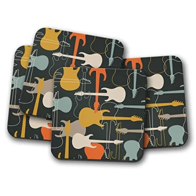 Image of 4 Set Guitar Coaster Music Band Dad Brother Fun #8823