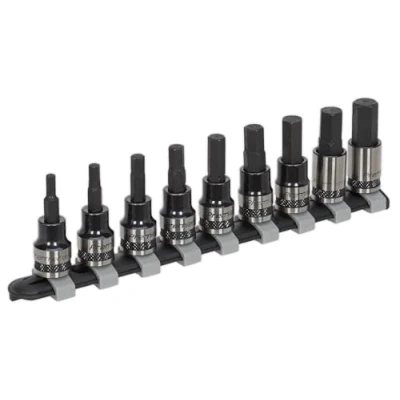 Image of Sealey Premier Hex Key Socket Bit Set 9pc 3/8&quot;Sq Drive Metric Black