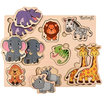 Image of Pikatoyz Montessori Toys for 1 2 3 year olds. Ideal Wooden Puzzle Gift Boys and Girls. Educational consisting of jungle Animals Jigsaw Puzzles. Baby Travel Games Toddlers. Learning Toys.