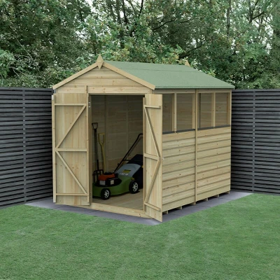 Image of 8&#039; x 6&#039; Forest Beckwood 25yr Guarantee Shiplap Pressure Treated Double Door Apex Wooden Shed 4 Windows (2.42m 1.99m)