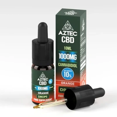 Image of Aztec CBD Highest Strength Oil Drops, Vegan, Halal, Non GMO, All Natural, Purest Quality, THC Free 10ml. (1000mg (10%), Orange (MCT Oil))