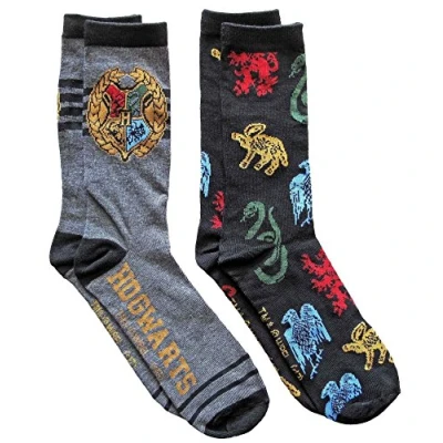 Image of Harry Potter Hogwarts Men&#039;s Crew Socks 2 Pack Shoe Size 6 12