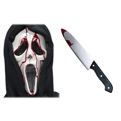 Image of HENBRANDT Bleeding Scream Mask With Bloody Plastic Knife Halloween Fancy Dress Costume