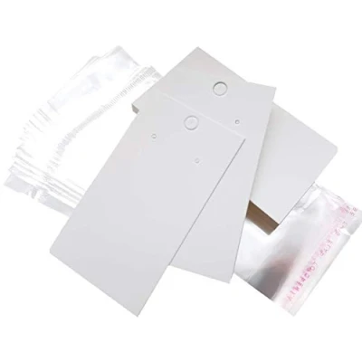 Image of 100 x Jewellery Display Cards Earring White With Self Adhesive Bags 9cm 5cm