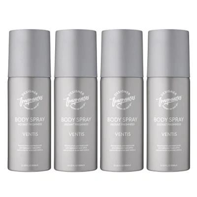 Image of Designer Fragrances 4 Pack Ventus Men&#039;s Body Spray Deodorant Cans For Instant Freshness on The Go Long Lasting Smell Great Male Gift Sets 150ml