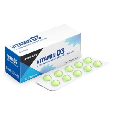 Image of Vitamin D3 800 IU 30 Capsules High Potency, Easy to Swallow Pure D Softgel Supplements Helps Boost Health and Immune System