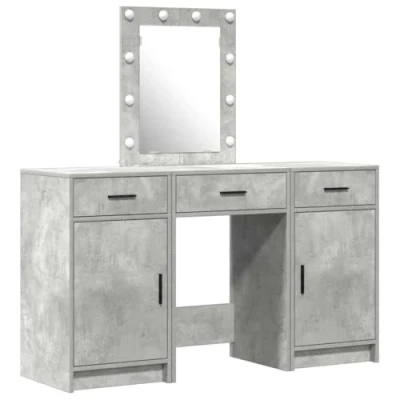 Image of vidaXL Grey Engineered Wood Vanity Set Modern Textured Matte Finish Perfect for Bathrooms &amp; Bedrooms USB Charging Storage Solution