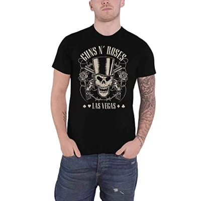Image of Guns &amp; Roses Men&#039;s N&#039; Top Hat, Skull Pistols Las Vegas T Shirt, Black (Black Black), Medium