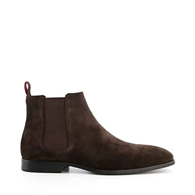 Image of Dune Mens Mantle Almond Toe Chelsea Boots Size UK 11 Flat Heel Suede Dark Brown
