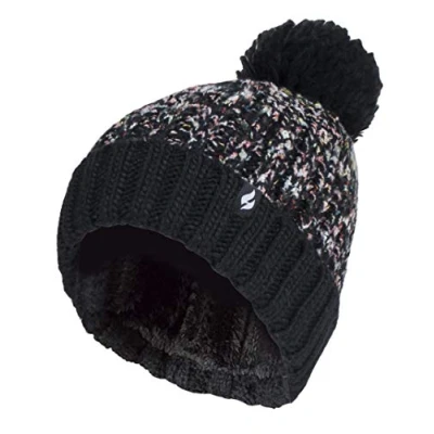 Image of HEAT HOLDERS Ladies Chunky Thermal Winter Fashion Bobble Hat with Extra Large Pom (One Size, Black)