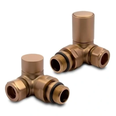 Image of Brushed Bronze Corner Modern Standard Rounded Radiator Towel Rail Valves Central Heating (Pair) 1/2&quot; BSP