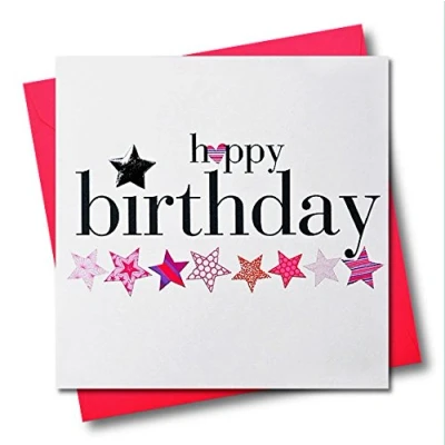 Image of Claire Giles Hearts and Stars Pink Happy Birthday Card