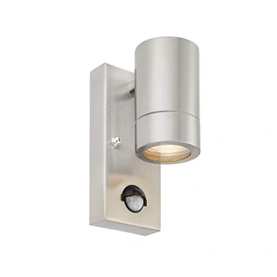 Image of Atlantis 1 Light Outdoor PIR Coastal Wall Marine Grade Brushed Stainless Steel, Glass IP44, GU10