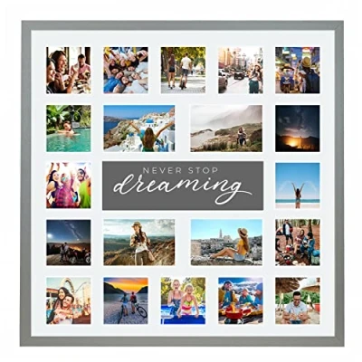 Image of Large Multi Aperture Picture Photo Collage Frame, Colours and Designs (Dreaming, Pale Grey)