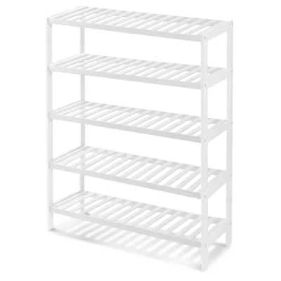 Image of KEPLIN 5 Tier Natural Bamboo Shoe Rack Easy Assembly &amp; Strong Design Shelf Organiser Ideal for Bedroom, Bathroom, Hallway Small Spaces Large Capacity Up to 15 Pairs of Shoes (70x24.5x95cm)