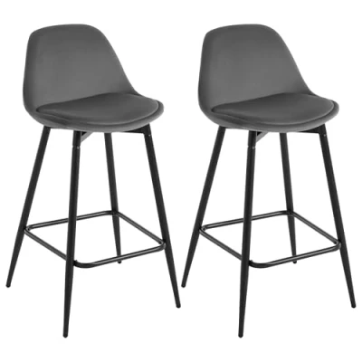 Image of Klihome Bar Stools Set of 2, Breakfast Stools, Kitchen with Back, Cushioned Velvet Seat and Metal Frame Footrest, Dark grey, K0005BH 2 UK