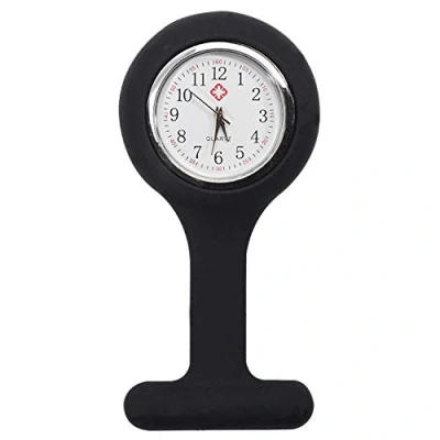 Image of TRIXES Silicone Nurse Fob Watch with Brooch Black