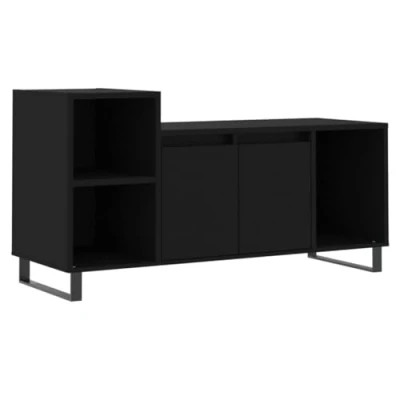 Image of vidaXL Engineered Wood TV Cabinet Modern Media Unit with Storage Compartments Black Finish for Living Room or Bedroom