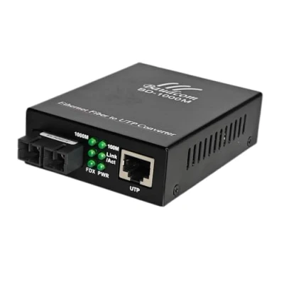 Image of Baudcom Gigabit SingleMode Fiber to Ethernet Media Converter, Dual SC Fiber, 1000Base LX 10/100/1000Base Tx SMF Copper RJ45 Converter (Dual (1pcs), 20KM)